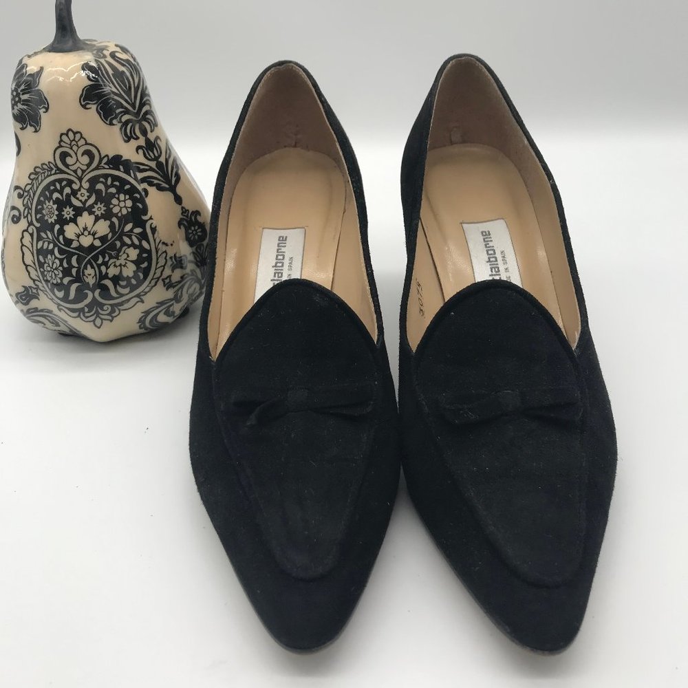 Liz‎ Claiborne Classic black suede pumps bow 7M